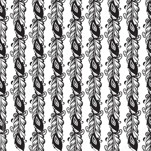 Seamless pattern with drawing of feathers