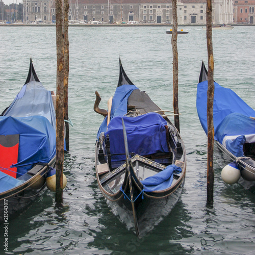 Square format crop with gondolas, Venice Itally © Julian Gazzard