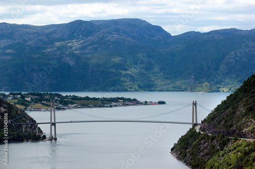 Bridge over Lysefjord  near Forsand village  Rogaland county  Norway.