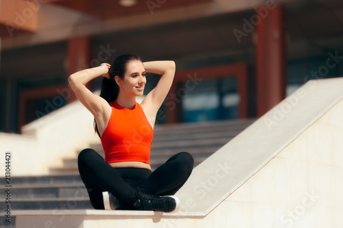 Urban Sports Girl Resting After Outdoors Training Session photo