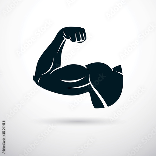 Bodybuilder muscular biceps arm. Weight lifting vector illustration.