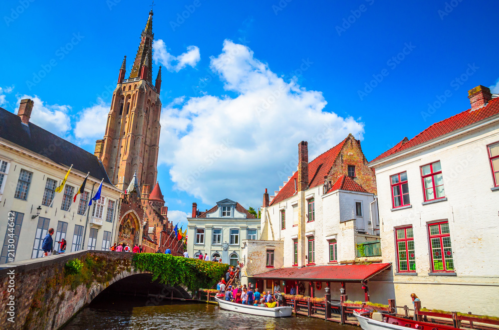 Church Of Our Lady and traditional narrow streets in Bruges (Brugge), Belgium