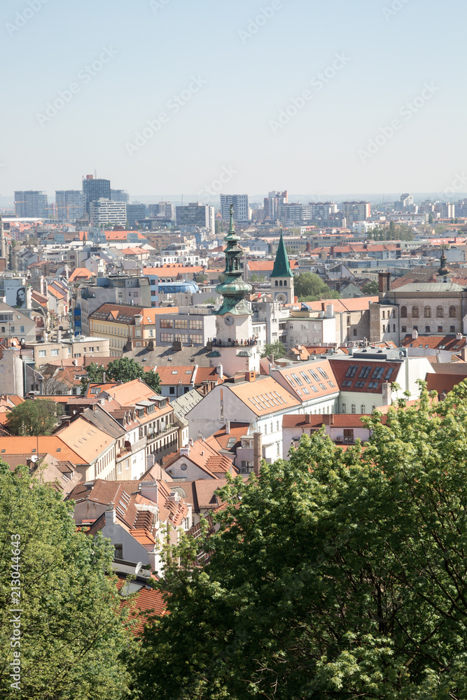 Saint Martin's cathedral and panorama of Bratislava, photo taken on bright summer sunny day