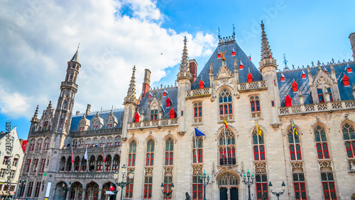 Beautiful Market Square (Markt) in Bruges, Belgium.