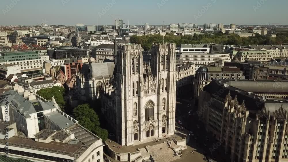 Aerial view. Cathedral of St. Michael and St. Gudula in Brussels, Belgium Aerial view. Cathedral of St. Michael and St. Gudula in Brussels, Belgium
