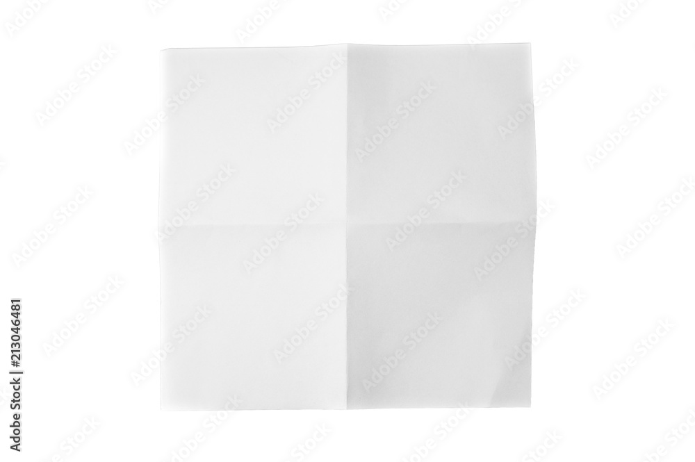 White sheet of paper folded in four isolated over white background. White sheet of paper folded in four isolated over white background.