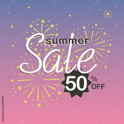 Summer sale illustration with fireworks and stars