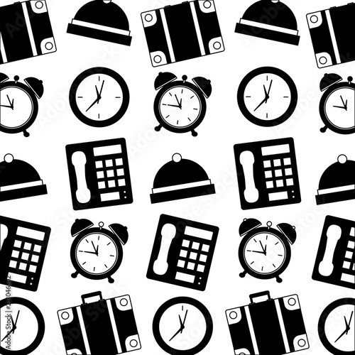 hotel telephone bell alarm clock suitcase pattern