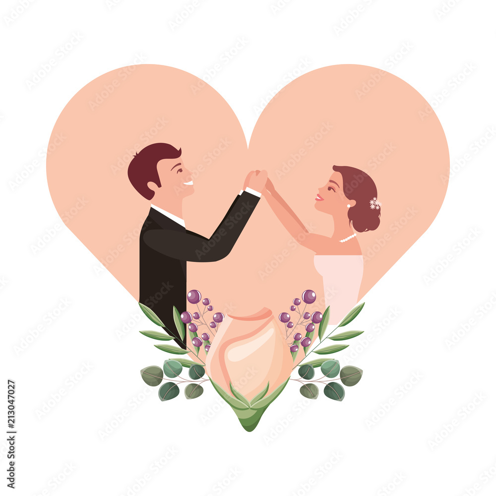 married couple with rose flower decoration in heart married couple with rose flower decoration in heart