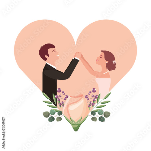 married couple with rose flower decoration in heart