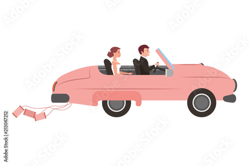 just married couple in car isolated icon