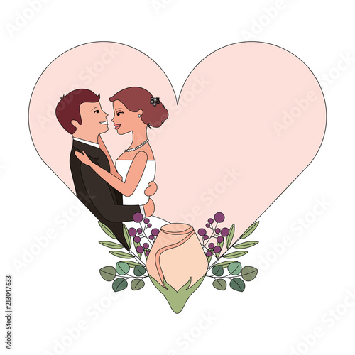 married couple with rose flower decoration in heart
