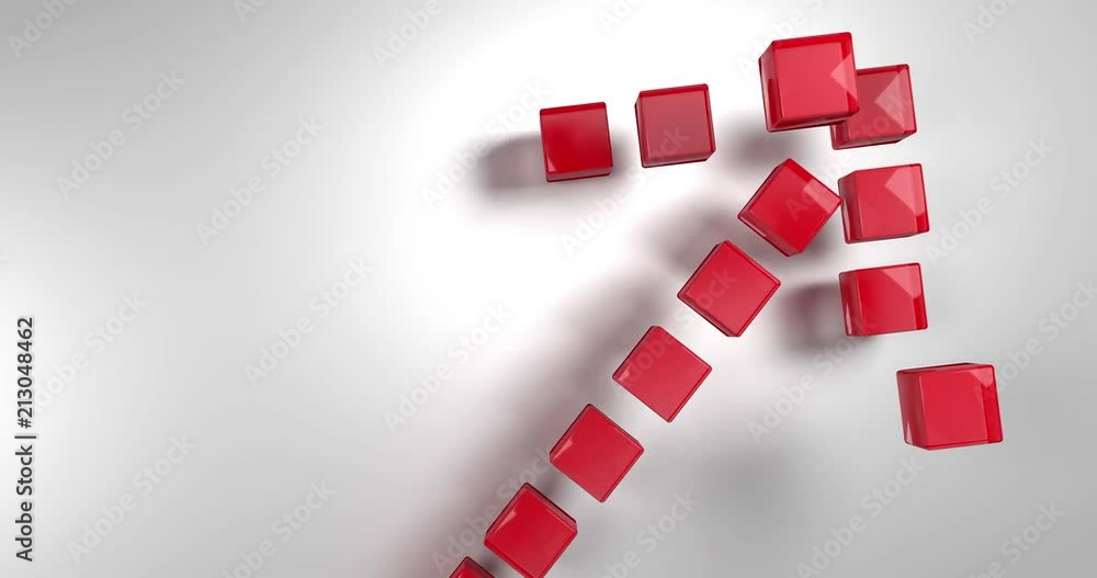 Roter Pfeil der sich aus Würfeln zusammensetzt, die von oben herabfallen. Symbol für einen Anstieg.