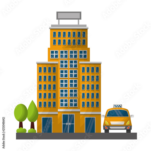hotel building trees and taxi service