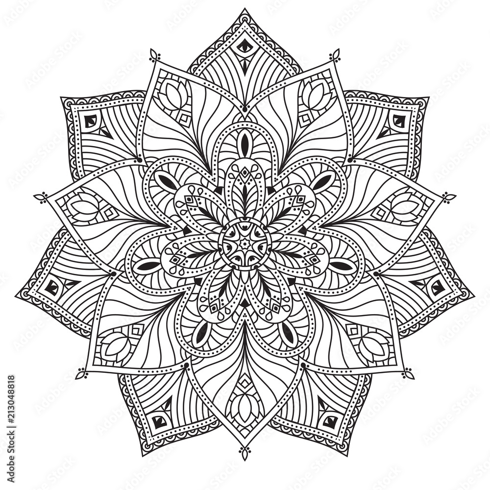 Fototapeta premium Black and white mandala vector isolated on white. Vector hand drawn circular decorative element.