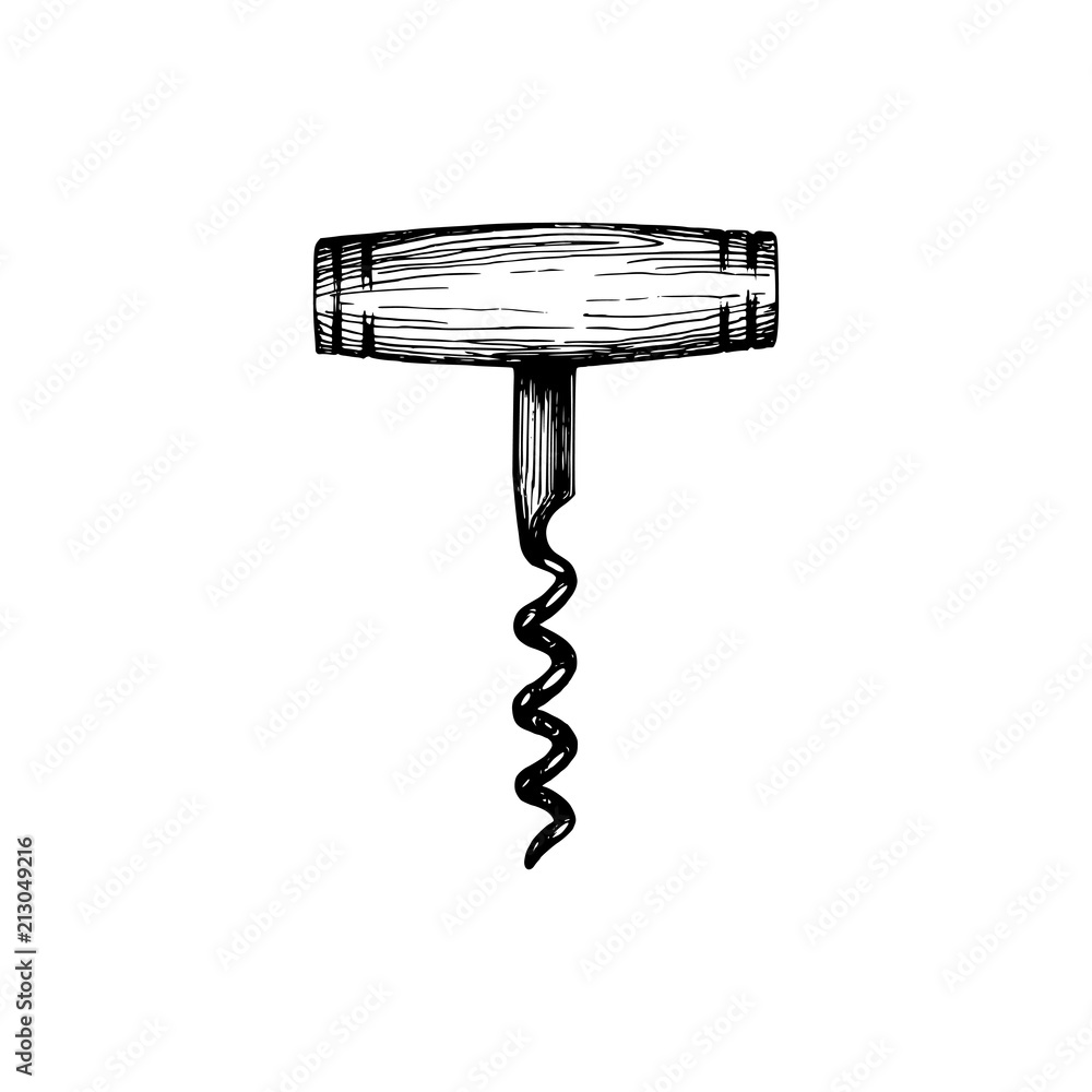 Corkscrew, vector drawn illustration.Kitchen utensil element for logo, label etc. - obrazy, fototapety, plakaty 