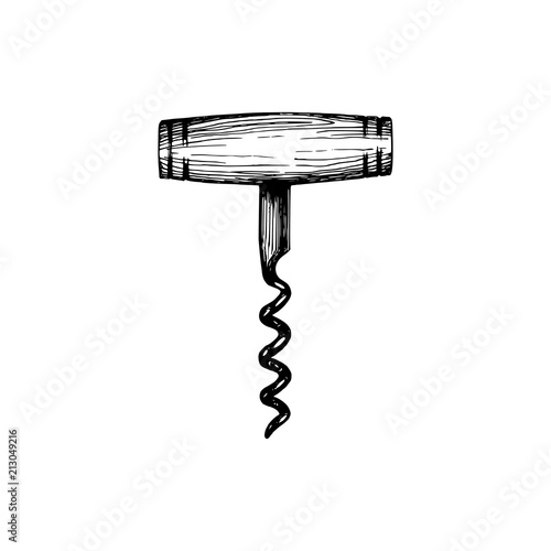 Corkscrew, vector drawn illustration.Kitchen utensil element for logo, label etc.