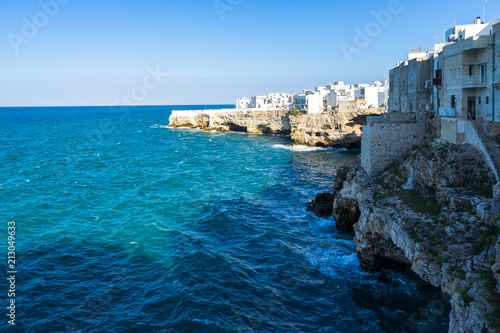 Buildings of the old town of Polignano a Mare overlooking the Adriatic Sea, Apulia, Italy