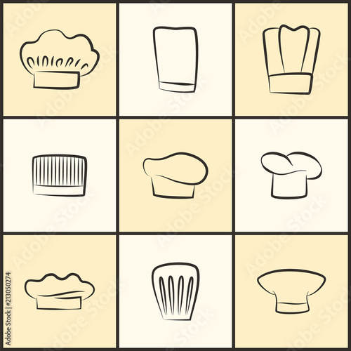 Chef Hats of All Designs Monochrome Sketches Set