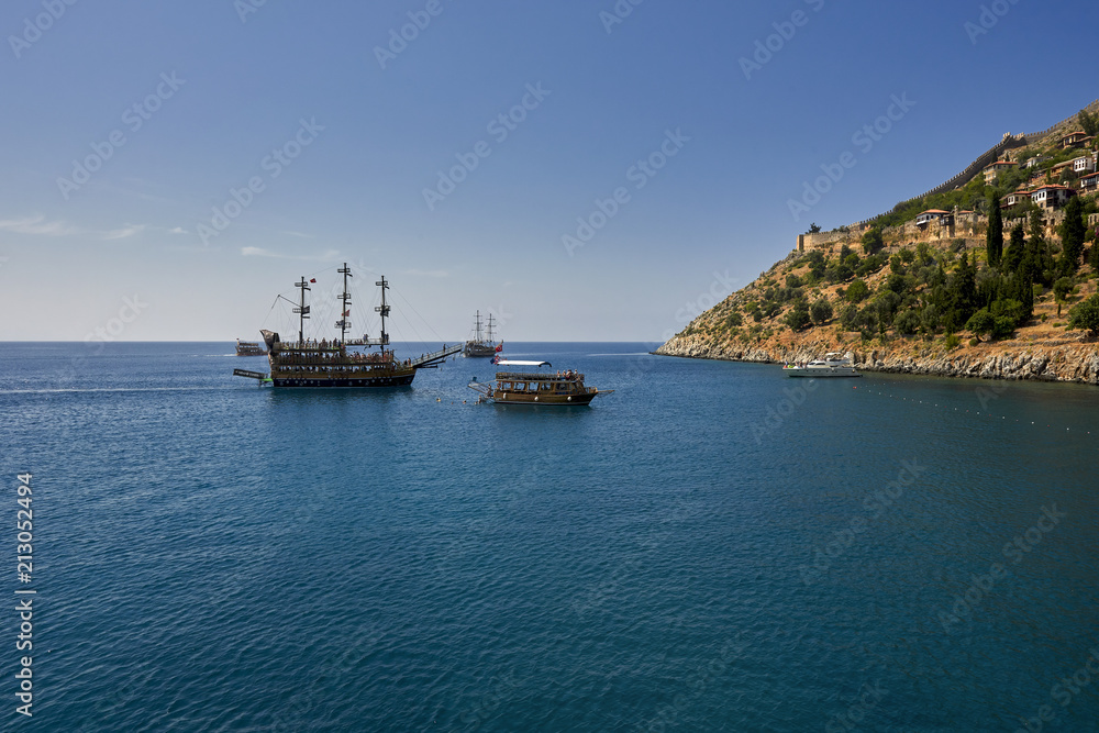 Alanya, Turkey, retro style cruise ships during cruise courses