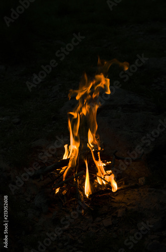 Camping fire burning
