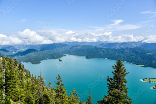 Blick auf den Walchensee in Bayern im Sommer