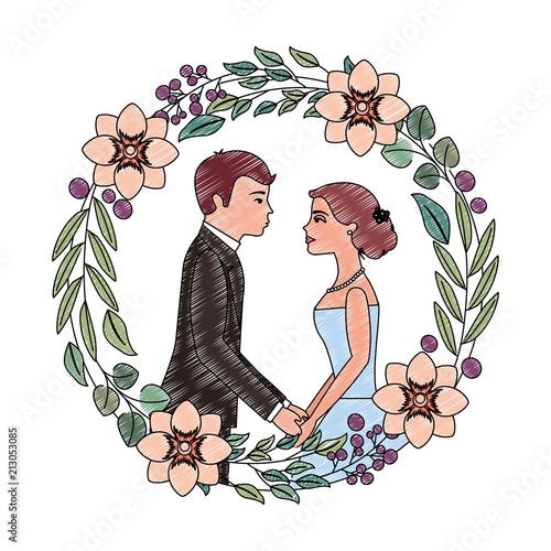 married couple avatar and crown with beautiful flowers