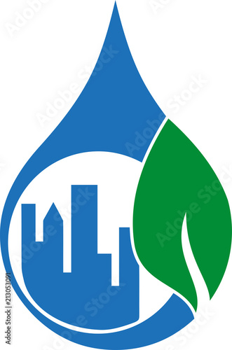 Tropfen, Blatt und Stadt, Ökostadt, Logo, Icon