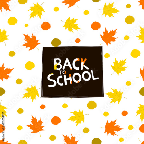 Back to school background with colorful maple leaves and dots.