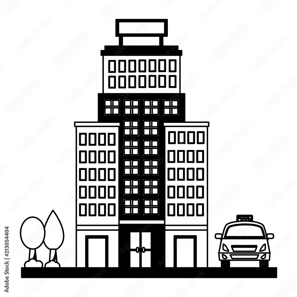 Fototapeta premium hotel building trees and taxi service