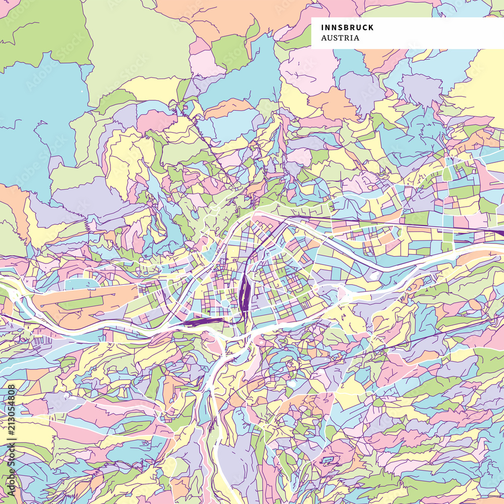 Colorful map of Innsbruck, Austria