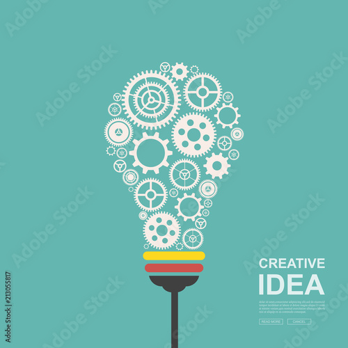 Creative ideas concept. Light bulb with a driven gear .