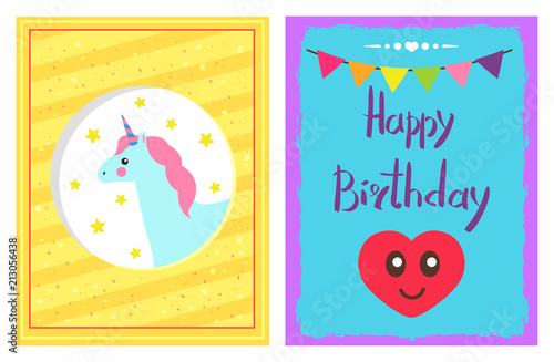 Happy Birthday Set Headline Vector Illustration