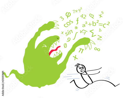Angst vor Mathe, Mathemonster, Zahlenmonster, Schüler, Strichmännchen rennt davon