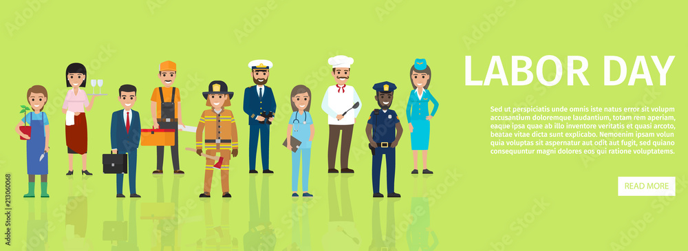 Labor Day Flat Vector Web Banner with Professions