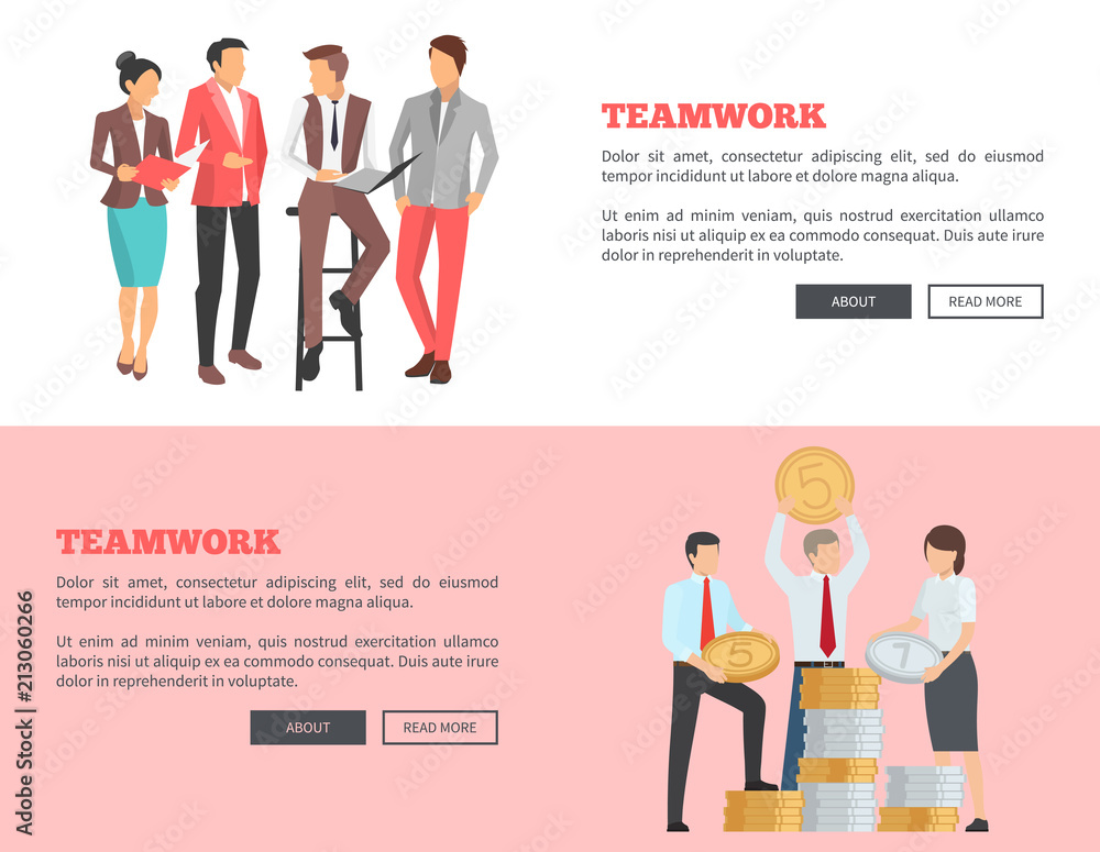 Teamwork Collection of Cartoon Posters with Text