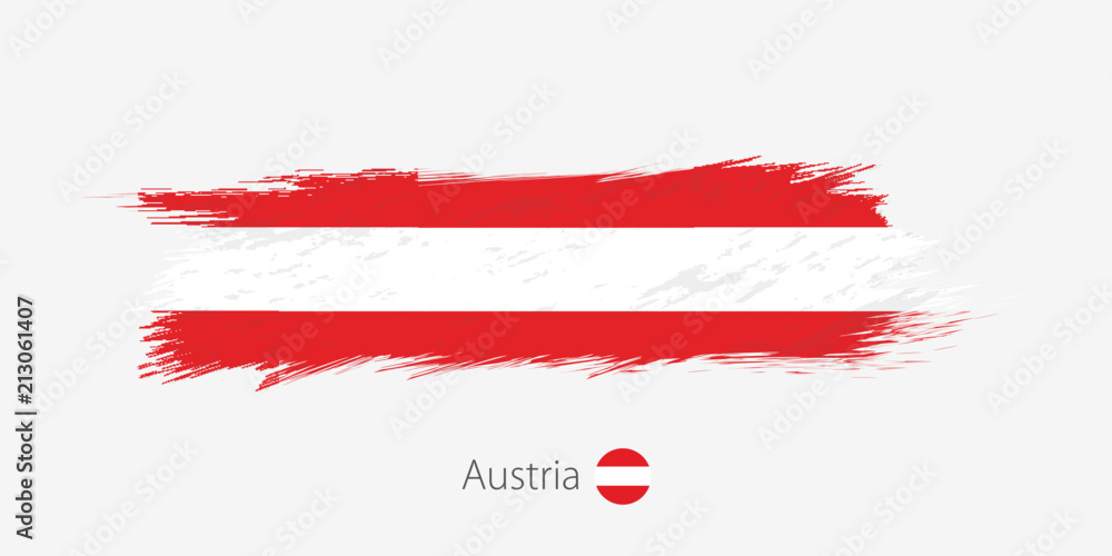 Flag of Austria, grunge abstract brush stroke on gray background. - obrazy, fototapety, plakaty 