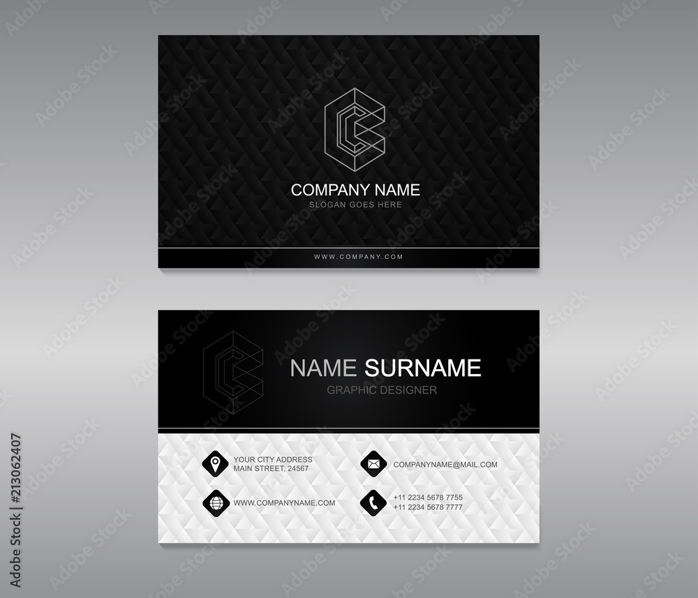 Business card modern and luxury design vector. Minimal and clean name card.Realistic detailed with inspiration from the abstract. Contact card for company. Two sided black and white on texture.