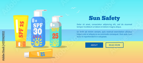 Sun Safety Banner Depicting Sunscreen lotions
