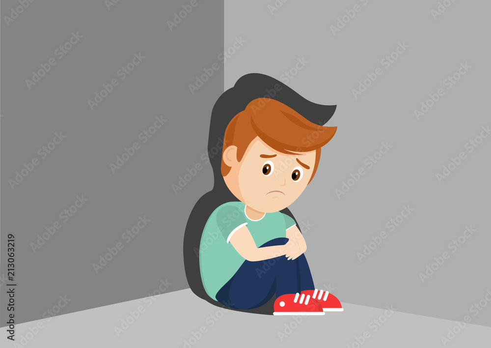 Sad boy sitting in a corner. Stock Vector Adobe Stock