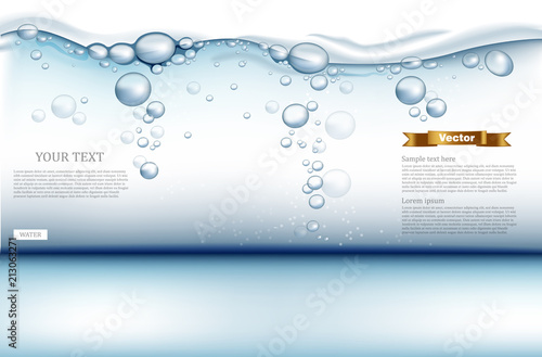 Digital Vector under water background with bubbles, water drops and light waves. Ready for product placement and info-graphic, poster, ads, print or magazines