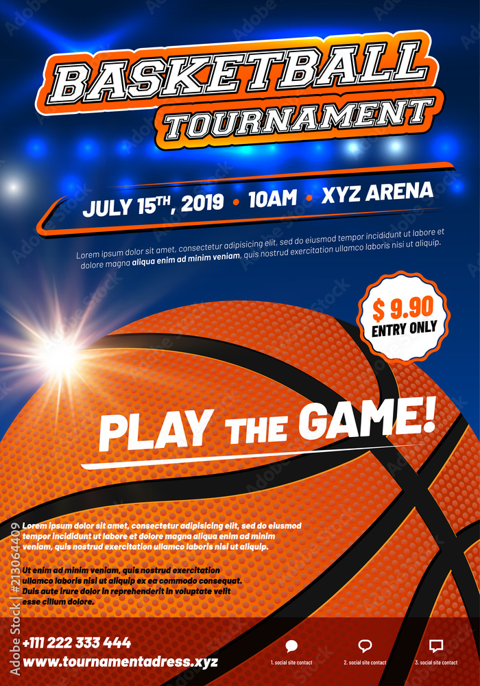 Fototapeta premium Modern basketball poster template with sample text