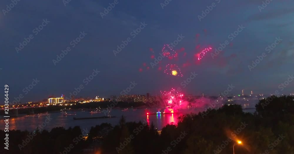 Exploding fireworks over the river Exploding fireworks over the river