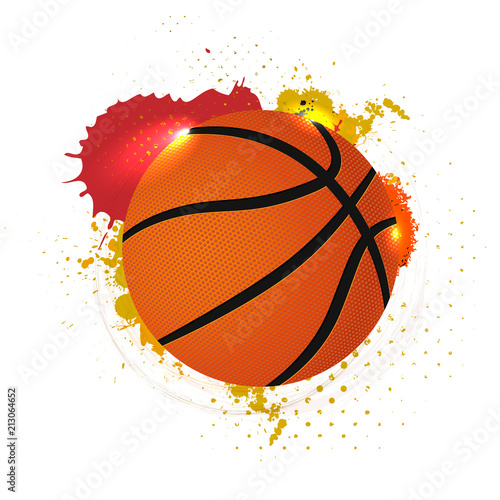 Basketball ball with abstract grungy elements on white background