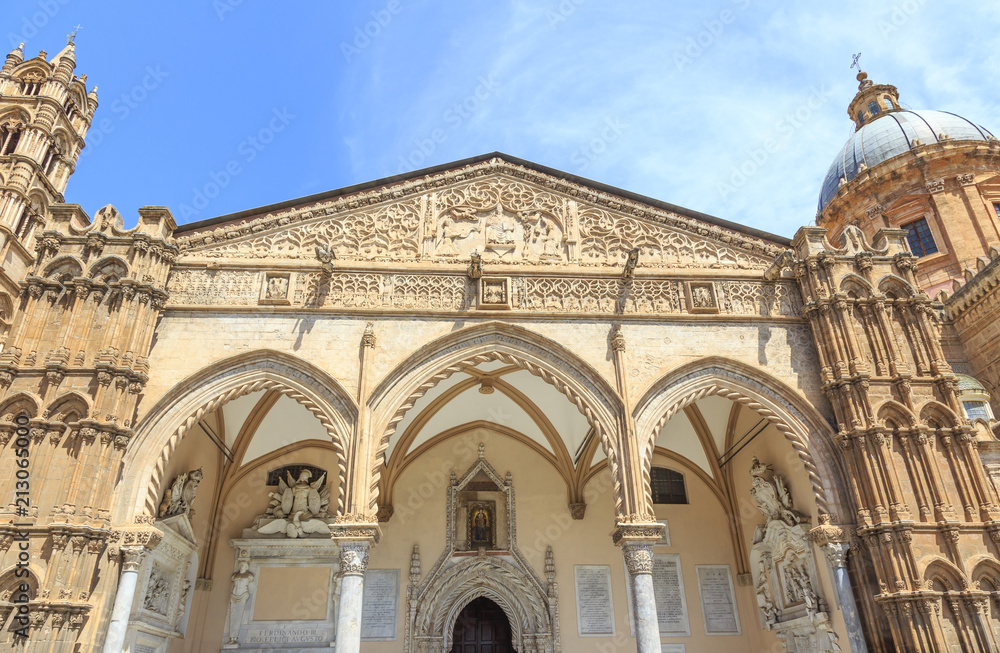  Famous gothic portico by Domenico and Antonello Gagini, Cathedral in Palermo, Sicily