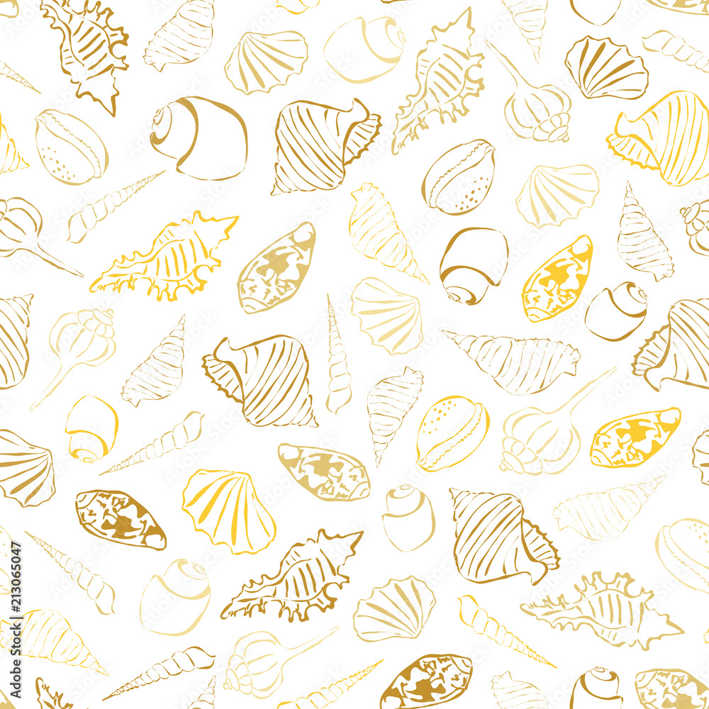 Seashells seamless pattern. Simple drawing seachells Seashells seamless pattern. Simple drawing seachells