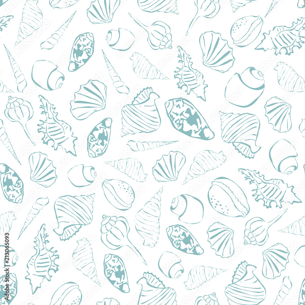 Seashells seamless pattern. Simple drawing seachells Seashells seamless pattern. Simple drawing seachells