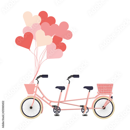 vintage tandem bicycle with basket and hearts balloons