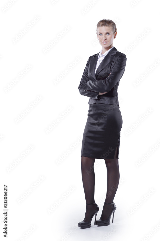 in full growth.Executive young business woman in black business suit. in full growth.Executive young business woman in black business suit.