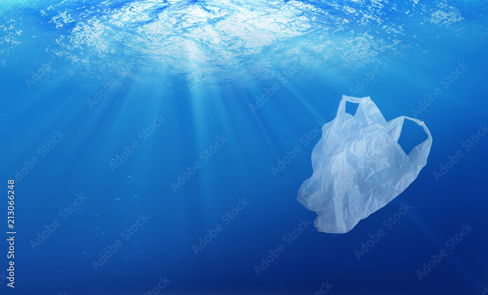 environmental protection concept. plastic bag pollution in ocean
